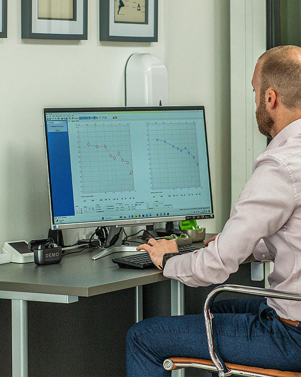 Pete conducting a hearing test | Hearing Testing Near Me | Plymouth Hearing Testing | Moor Hearing